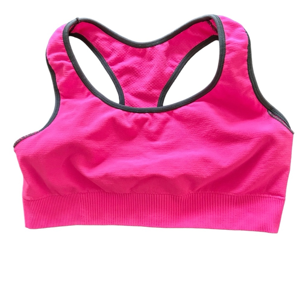 CHAMPION XL Enthusiast Sports Bra HOT Pink Black Trim Racerback Seamless Top